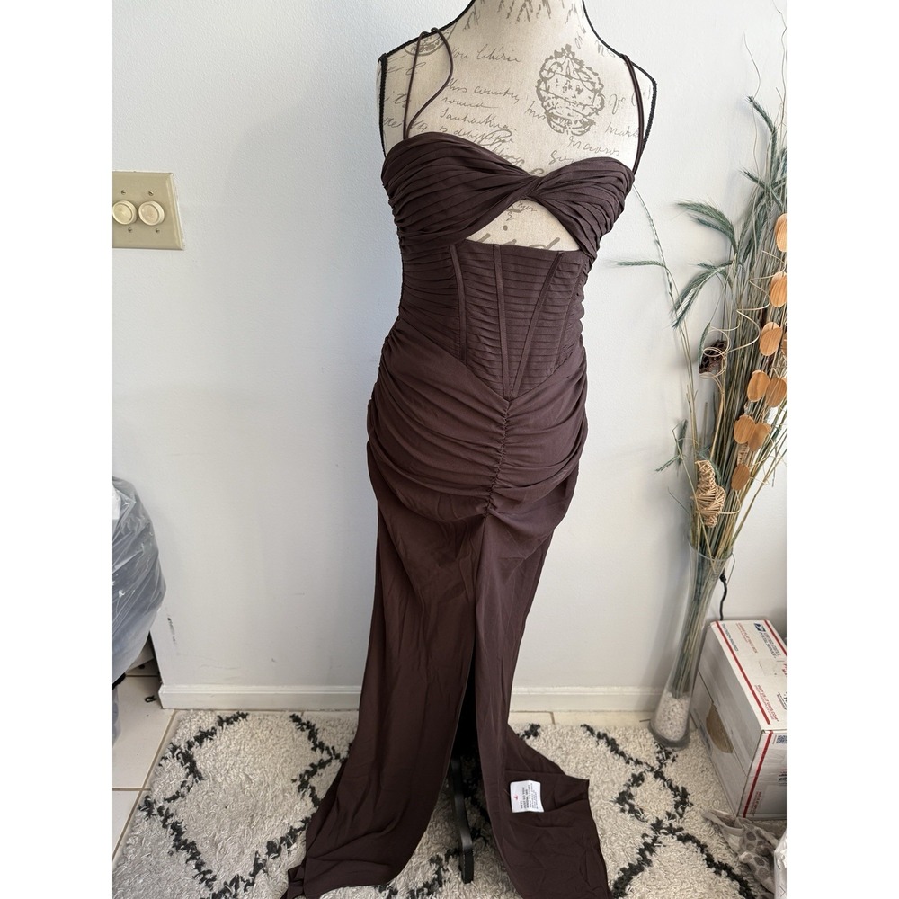 ASOS Design Tall Women's mesh corset detail maxi dress Brown Size 8